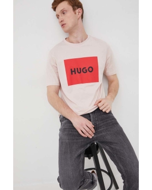 HUGO t-shirt bawełniany 50467952 kolor różowy z nadrukiem