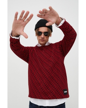 HUGO bluza bawełniana męska kolor czerwony wzorzysta