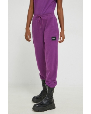HUGO spodnie dresowe bawełniane damskie kolor fioletowy gładkie