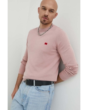 HUGO sweter bawełniany męski kolor różowy lekki