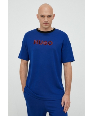 HUGO t-shirt lounge kolor niebieski z aplikacją