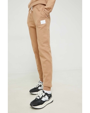 HUGO spodnie dresowe bawełniane damskie kolor brązowy gładkie