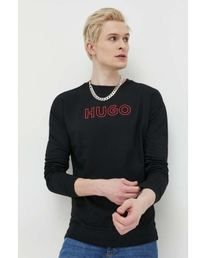 HUGO bluza bawełniana lounge kolor czarny z nadrukiem