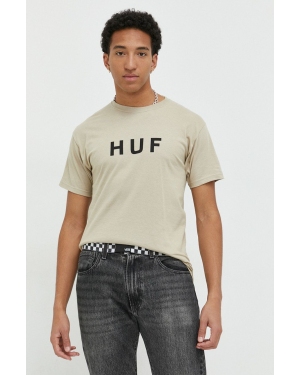 HUF t-shirt bawełniany kolor beżowy z nadrukiem