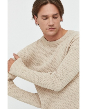 Solid sweter bawełniany męski kolor beżowy