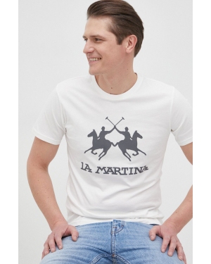 La Martina t-shirt bawełniany kolor beżowy z aplikacją